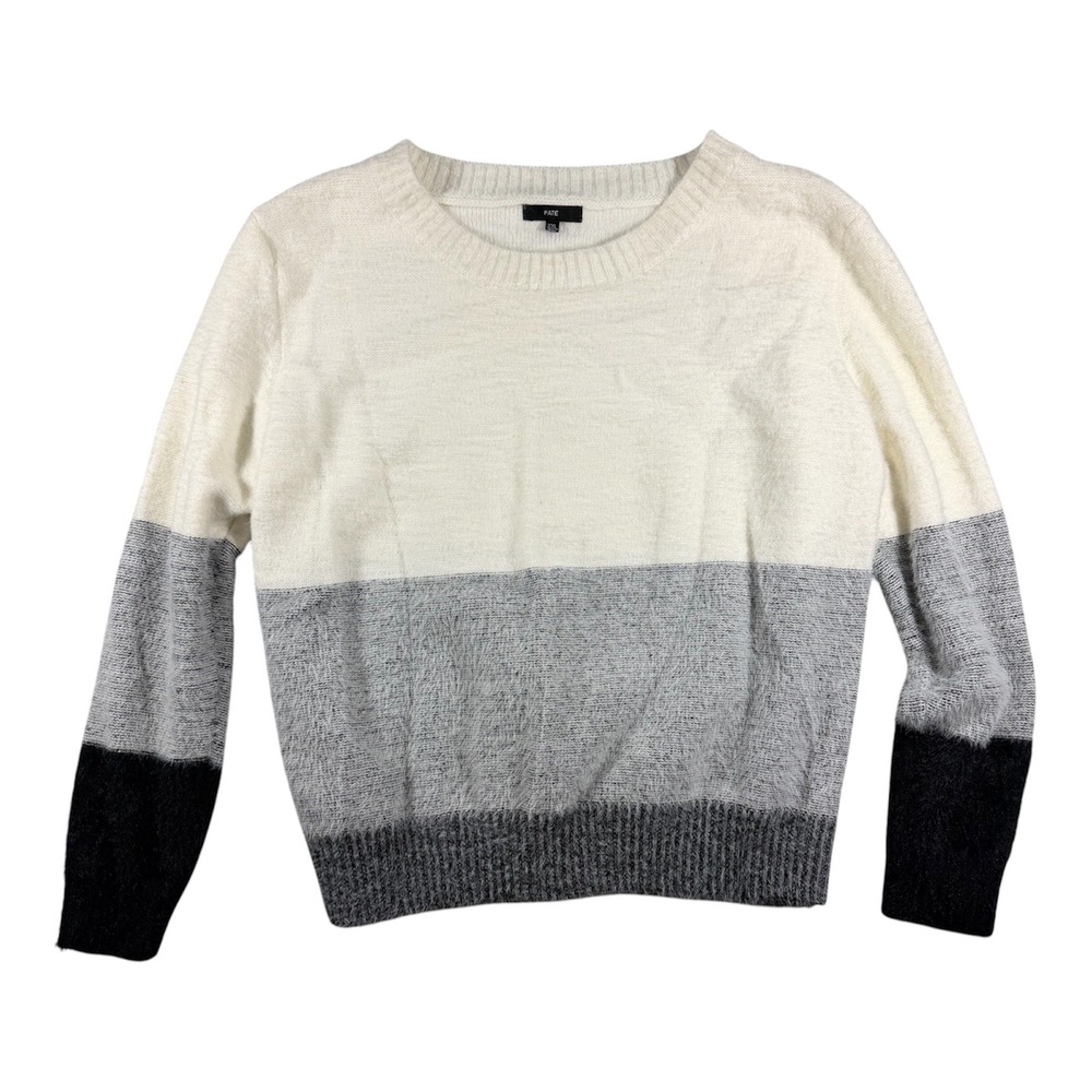 FATE Colorblock Sweater Womens XXL White Grey Black Fuzzy Knit Crewneck